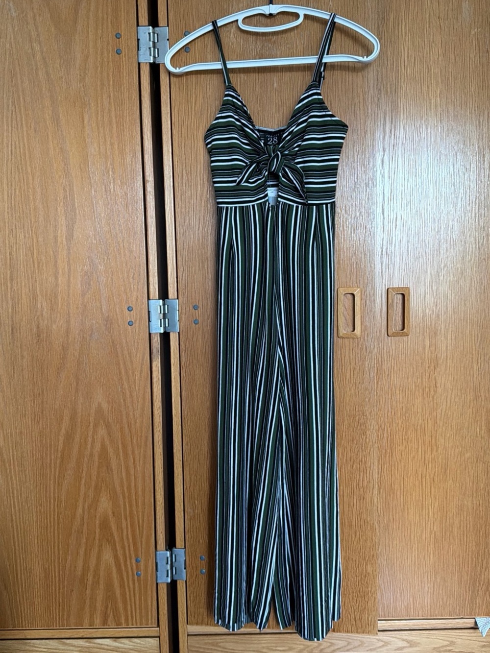 Project 28 NYC Striped Tie-Front Maxi Jumpsuit in Black, Green, and White